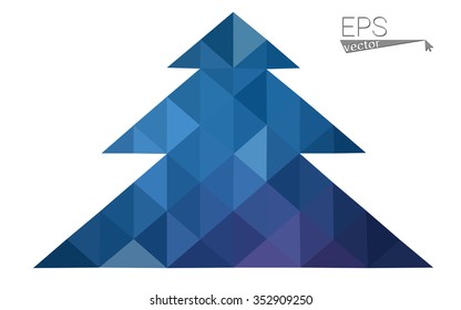 Dark blue, pink low poly style christmas tree vector illustration consisting of triangles.Abstract triangular polygonal origami or crystal design of New Years celebration.Isolated on white background