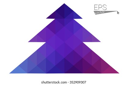 Dark blue, pink low poly style christmas tree vector illustration consisting of triangles.Abstract triangular polygonal origami or crystal design of New Years celebration.Isolated on white background