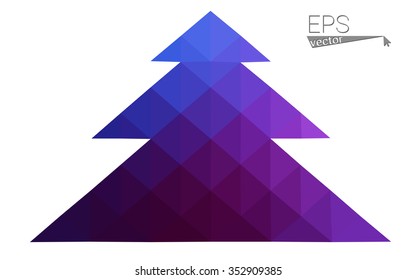 Dark blue, pink low poly style christmas tree vector illustration consisting of triangles.Abstract triangular polygonal origami or crystal design of New Years celebration.Isolated on white background