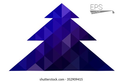 Dark blue, pink low poly style christmas tree vector illustration consisting of triangles.Abstract triangular polygonal origami or crystal design of New Years celebration.Isolated on white background