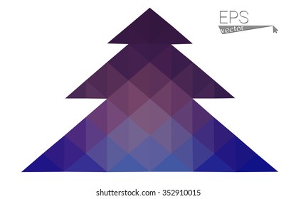 Dark blue, pink low poly style christmas tree vector illustration consisting of triangles.Abstract triangular polygonal origami or crystal design of New Years celebration.Isolated on white background