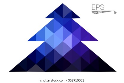 Dark blue, pink low poly style christmas tree vector illustration consisting of triangles.Abstract triangular polygonal origami or crystal design of New Years celebration.Isolated on white background