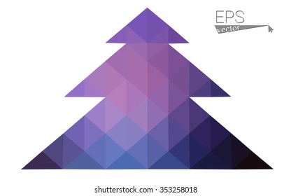 Dark blue, pink low poly style christmas tree vector illustration consisting of triangles.Abstract triangular polygonal origami or crystal design of New Years celebration.Isolated on white background