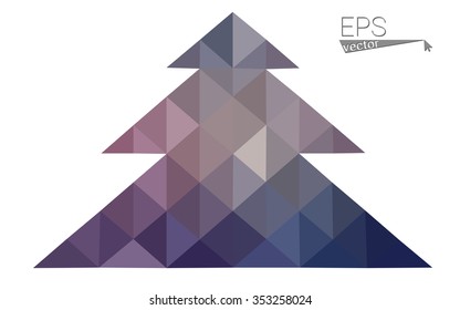 Dark blue, pink low poly style christmas tree vector illustration consisting of triangles.Abstract triangular polygonal origami or crystal design of New Years celebration.Isolated on white background