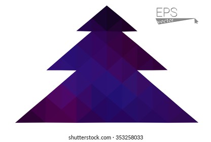 Dark blue, pink low poly style christmas tree vector illustration consisting of triangles.Abstract triangular polygonal origami or crystal design of New Years celebration.Isolated on white background