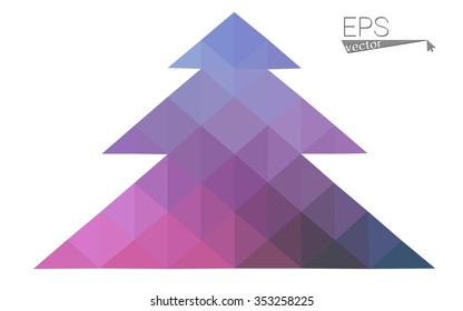 Dark blue, pink low poly style christmas tree vector illustration consisting of triangles.Abstract triangular polygonal origami or crystal design of New Years celebration.Isolated on white background