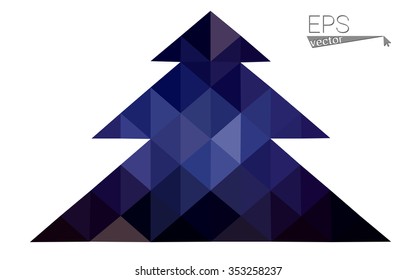 Dark blue, pink low poly style christmas tree vector illustration consisting of triangles.Abstract triangular polygonal origami or crystal design of New Years celebration.Isolated on white background