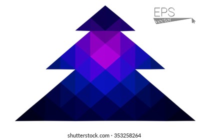 Dark blue, pink low poly style christmas tree vector illustration consisting of triangles.Abstract triangular polygonal origami or crystal design of New Years celebration.Isolated on white background