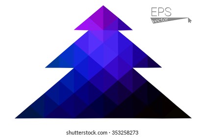 Dark blue, pink low poly style christmas tree vector illustration consisting of triangles.Abstract triangular polygonal origami or crystal design of New Years celebration.Isolated on white background