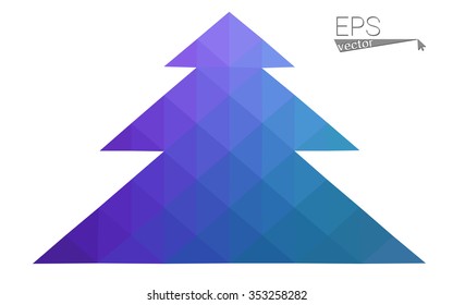 Dark blue, pink low poly style christmas tree vector illustration consisting of triangles.Abstract triangular polygonal origami or crystal design of New Years celebration.Isolated on white background