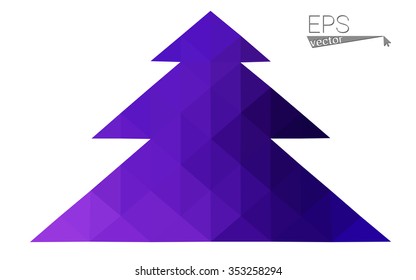 Dark blue, pink low poly style christmas tree vector illustration consisting of triangles.Abstract triangular polygonal origami or crystal design of New Years celebration.Isolated on white background