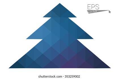 Dark blue, pink low poly style christmas tree vector illustration consisting of triangles.Abstract triangular polygonal origami or crystal design of New Years celebration.Isolated on white background
