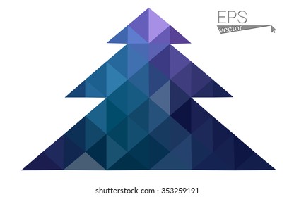 Dark blue, pink low poly style christmas tree vector illustration consisting of triangles.Abstract triangular polygonal origami or crystal design of New Years celebration.Isolated on white background