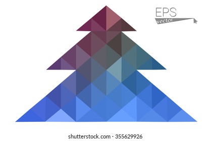Dark blue, pink low poly style christmas tree vector illustration consisting of triangles.Abstract triangular polygonal origami or crystal design of New Years celebration.Isolated on white background
