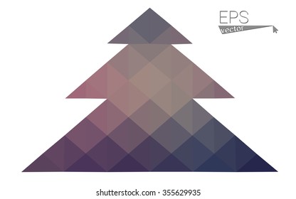 Dark blue, pink low poly style christmas tree vector illustration consisting of triangles.Abstract triangular polygonal origami or crystal design of New Years celebration.Isolated on white background