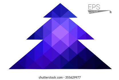 Dark blue, pink low poly style christmas tree vector illustration consisting of triangles.Abstract triangular polygonal origami or crystal design of New Years celebration.Isolated on white background