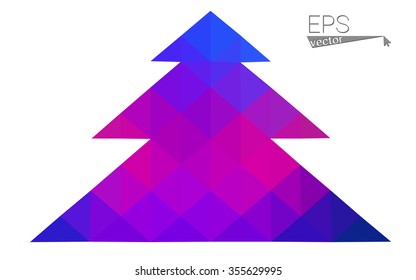 Dark blue, pink low poly style christmas tree vector illustration consisting of triangles.Abstract triangular polygonal origami or crystal design of New Years celebration.Isolated on white background