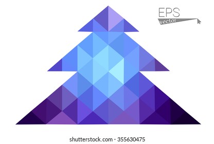 Dark blue, pink low poly style christmas tree vector illustration consisting of triangles.Abstract triangular polygonal origami or crystal design of New Years celebration.Isolated on white background
