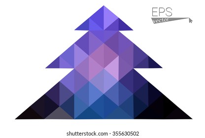 Dark blue, pink low poly style christmas tree vector illustration consisting of triangles.Abstract triangular polygonal origami or crystal design of New Years celebration.Isolated on white background