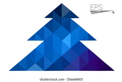 Dark blue, pink low poly style christmas tree vector illustration consisting of triangles.Abstract triangular polygonal origami or crystal design of New Years celebration.Isolated on white background