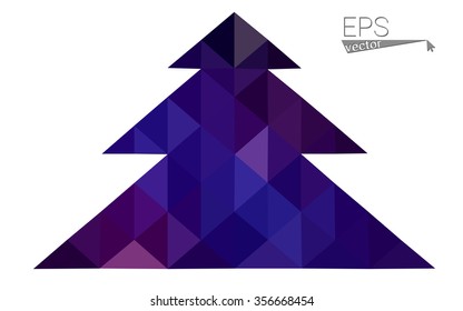Dark blue, pink low poly style christmas tree vector illustration consisting of triangles.Abstract triangular polygonal origami or crystal design of New Years celebration.Isolated on white background