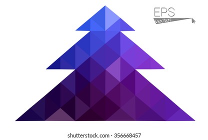 Dark blue, pink low poly style christmas tree vector illustration consisting of triangles.Abstract triangular polygonal origami or crystal design of New Years celebration.Isolated on white background