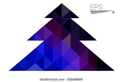 Dark blue, pink low poly style christmas tree vector illustration consisting of triangles.Abstract triangular polygonal origami or crystal design of New Years celebration.Isolated on white background