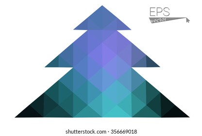 Dark blue, pink low poly style christmas tree vector illustration consisting of triangles.Abstract triangular polygonal origami or crystal design of New Years celebration.Isolated on white background