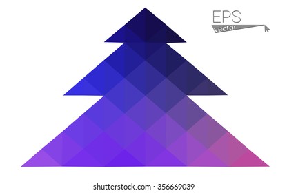 Dark blue, pink low poly style christmas tree vector illustration consisting of triangles.Abstract triangular polygonal origami or crystal design of New Years celebration.Isolated on white background