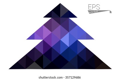 Dark blue, pink low poly style christmas tree vector illustration consisting of triangles.Abstract triangular polygonal origami or crystal design of New Years celebration.Isolated on white background