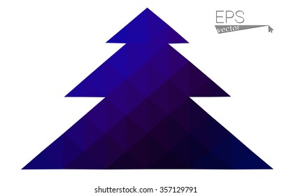 Dark blue, pink low poly style christmas tree vector illustration consisting of triangles.Abstract triangular polygonal origami or crystal design of New Years celebration.Isolated on white background