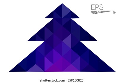 Dark blue, pink low poly style christmas tree vector illustration consisting of triangles.Abstract triangular polygonal origami or crystal design of New Years celebration.Isolated on white background