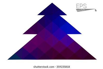 Dark blue, pink low poly style christmas tree vector illustration consisting of triangles.Abstract triangular polygonal origami or crystal design of New Years celebration.Isolated on white background