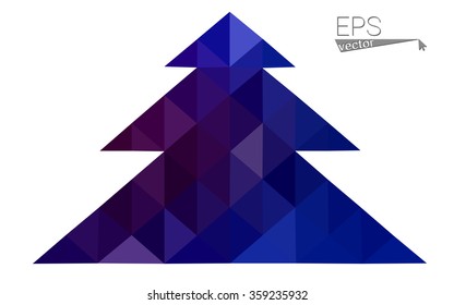 Dark blue, pink low poly style christmas tree vector illustration consisting of triangles.Abstract triangular polygonal origami or crystal design of New Years celebration.Isolated on white background