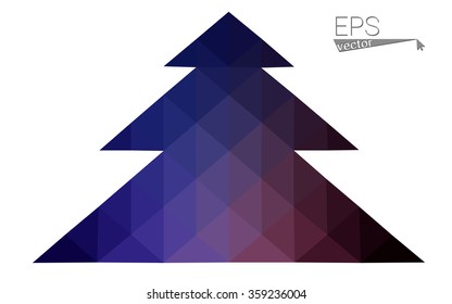 Dark blue, pink low poly style christmas tree vector illustration consisting of triangles.Abstract triangular polygonal origami or crystal design of New Years celebration.Isolated on white background