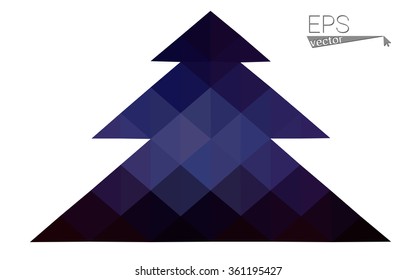 Dark blue, pink low poly style christmas tree vector illustration consisting of triangles.Abstract triangular polygonal origami or crystal design of New Years celebration.Isolated on white background