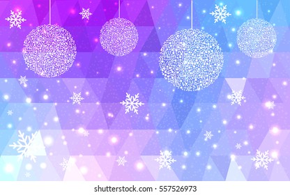 DARK BLUE, pink, purple vector christmas postcard low polygon background. Illustration consisting of triangles. Abstract triangular polygonal origami or crystal design of New Year celebration.