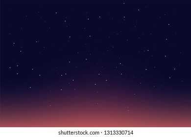 Dark Blue and pink Sky with stars vector illustration background.