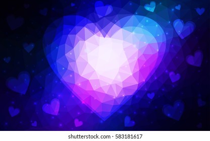 Dark Blue, pink vector abstract Triangle Geometrical Heart on white polygonal background. Happy Valentine's Day Greeting Card. Stock template for your design.