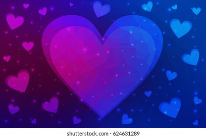 DARK BLUE, pink vector abstract glitter heart shape on white background in love concept for valentine's day with sweet and romantic moment. Polygonal design for your business.