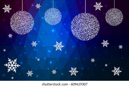 Dark blue, pink vector christmas postcard low polygon background. Illustration consisting of triangles. Abstract triangular polygonal origami or crystal design of New Year celebration.