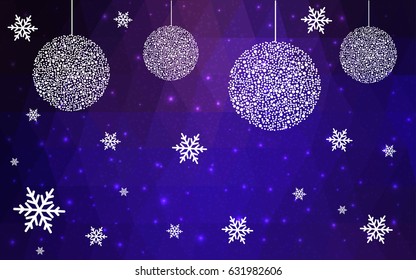 Dark blue, Pink vector christmas polygon background. Low poly Illustration consisting of triangles with snowflakes. Texture background of New Year celebration.