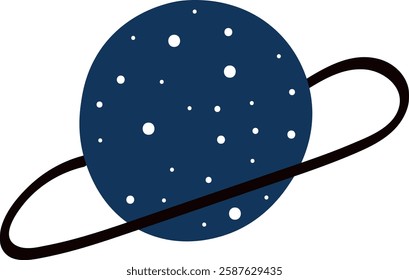 Dark Blue Planet with Unique Ring System Vector Illustration