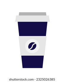 Dark blue plastic takeaway coffee cup. Vector illustration in a flat style. Isolated on a white background.