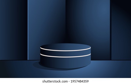 dark blue podium luxurious and gold lines, 3D rendering, 3D product display background.