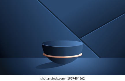 dark blue podium luxurious and gold lines, 3D rendering, 3D product display background.