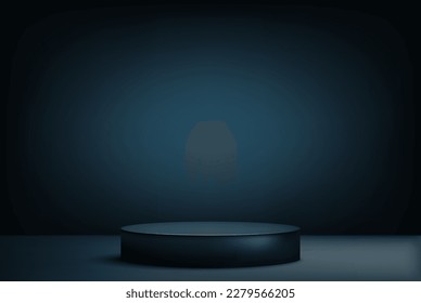 Dark blue podium on abstract background, vector pedestal