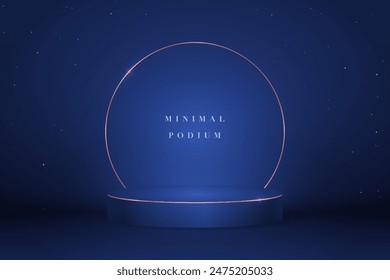 Dark Blue podium on dark blue background with stars.