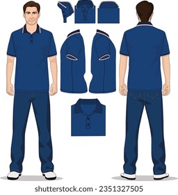 Dark blue polo shirt mockup front and back view.eps