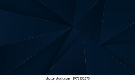 Dark blue polygon background in a trendy minimalist style. Luxury illustration low poly ornament on a flat vector surface. Geometric triangular textures with golden lines